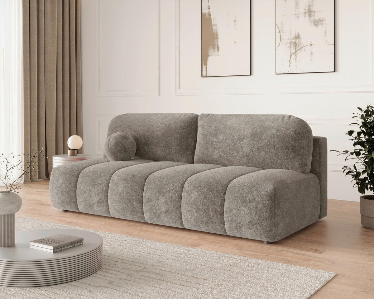 SCHLAFSOFA Chenille Graubraun  inkl. Zierkissen, Rückenkissen, Bettkasten, Schlaffunktion, Rücken echt, Liegefläche im Originalstoff  - Graubraun/Schwarz, MODERN, Kunststoff/Textil (210/88/104cm) - Milino