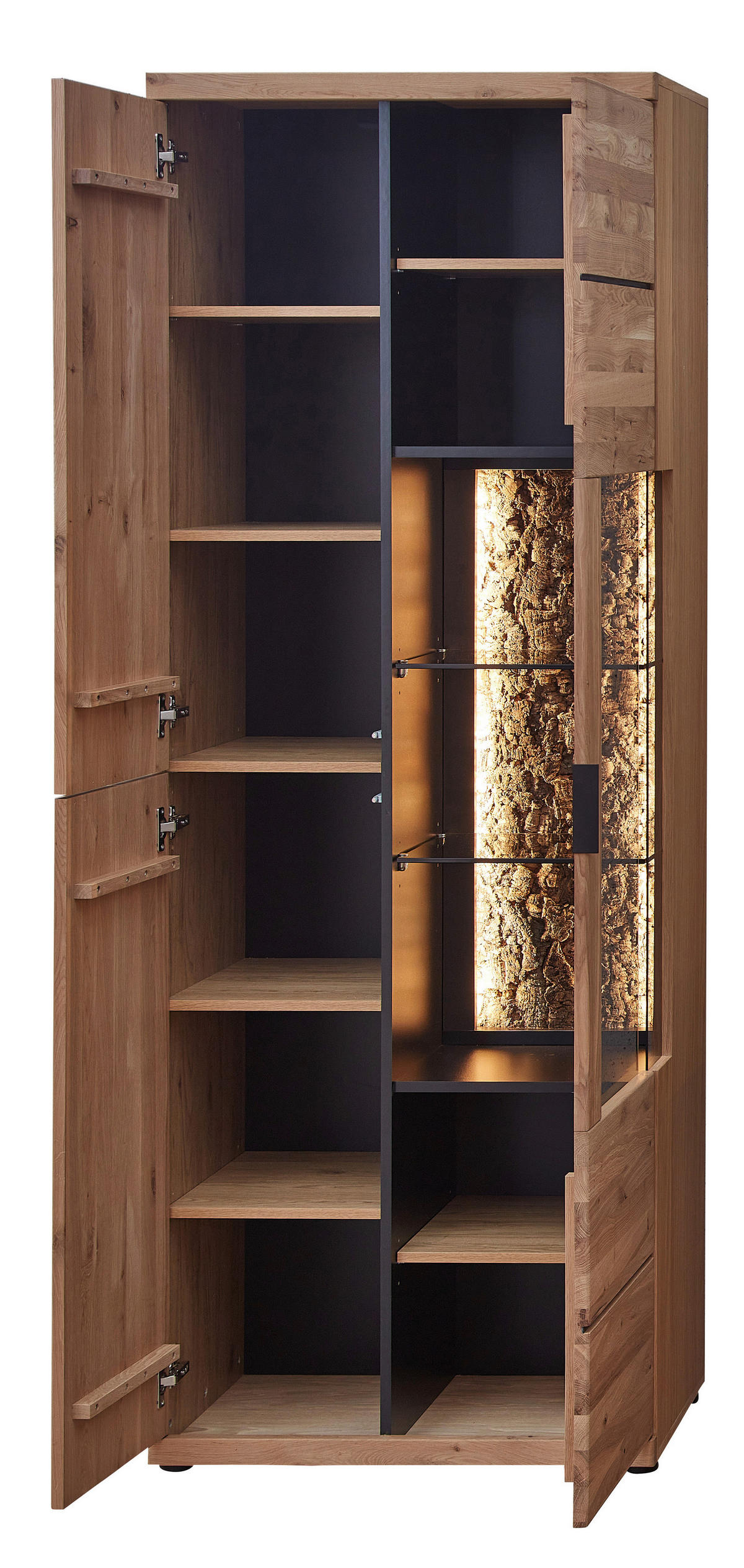 WOHNWAND  in Schwarz, Wildeiche 310/207/50 cm  - Wildeiche/Schwarz, Natur, Glas/Holz (310/207/50cm) - Linea Natura