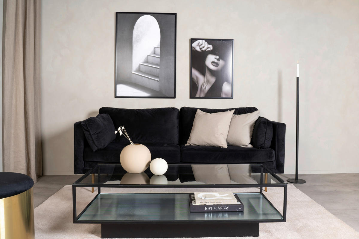 COUCHTISCH Klarglas 130/60/37,5 cm rechteckig Schwarz  - Schwarz, Design, Glas/Metall (130/60/37,5cm) - Livetastic