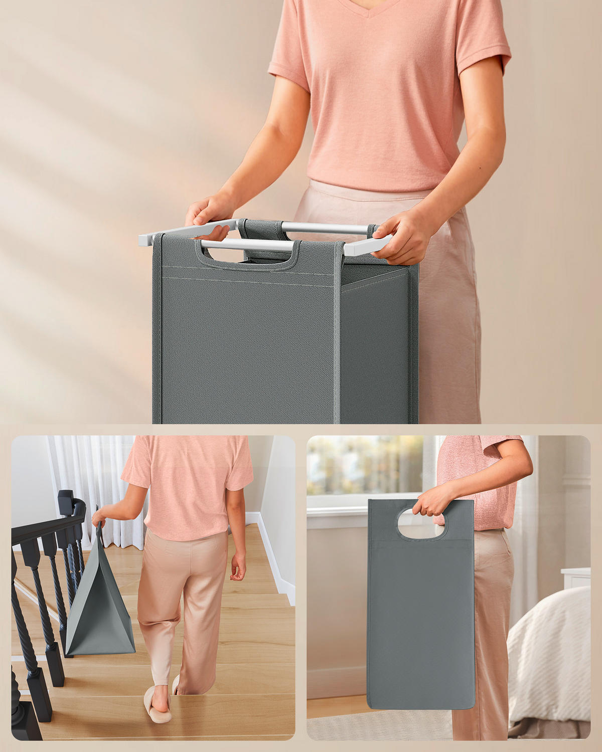 WÄSCHEKORB - Weiß/Grau, Trend, Holzwerkstoff/Textil (73/72/33cm) - MID.YOU