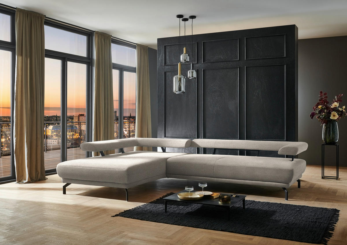 ECKSOFA in Chenille Greige  - Greige/Schwarz, Design, Textil/Metall (224/305cm) - Dieter Knoll