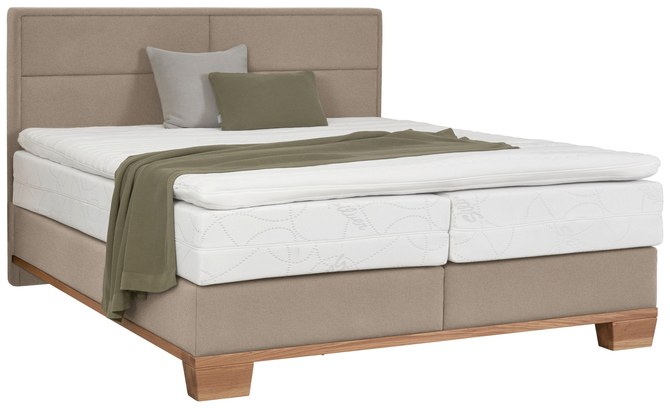 BOXSPRINGBETT 200/200 cm  in Eichefarben, Greige  - Greige/Eichefarben, Natur, Holz/Textil (200/200cm) - Valnatura