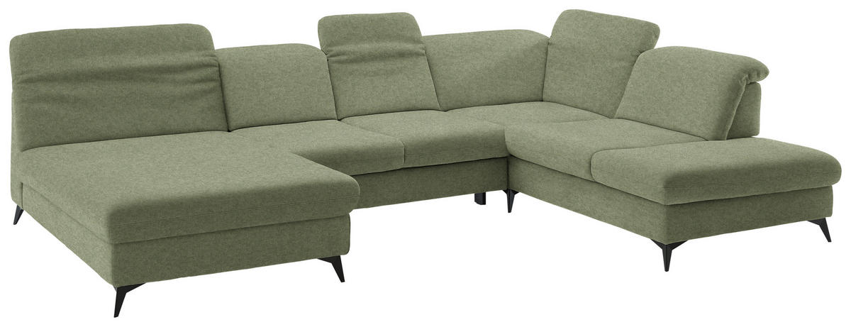 WOHNLANDSCHAFT  in Chenille Olivgrün  - Schwarz/Olivgrün, Design, Textil/Metall (198/369/255cm) - Beldomo Style