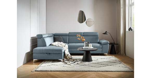 ECKSOFA Hellblau Mikrofaser  - Chromfarben/Hellblau, KONVENTIONELL, Textil/Metall (206/271cm) - Carryhome