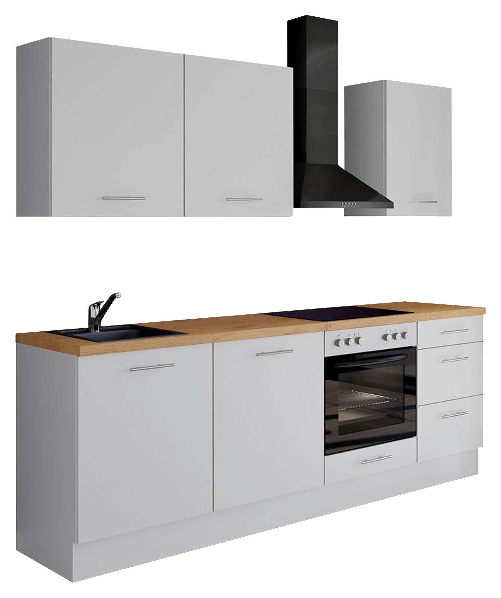 KÜCHENLEERBLOCK 230 cm   in Weiß  - Edelstahlfarben/Eichefarben, Design, Holzwerkstoff/Metall (230cm) - Impuls