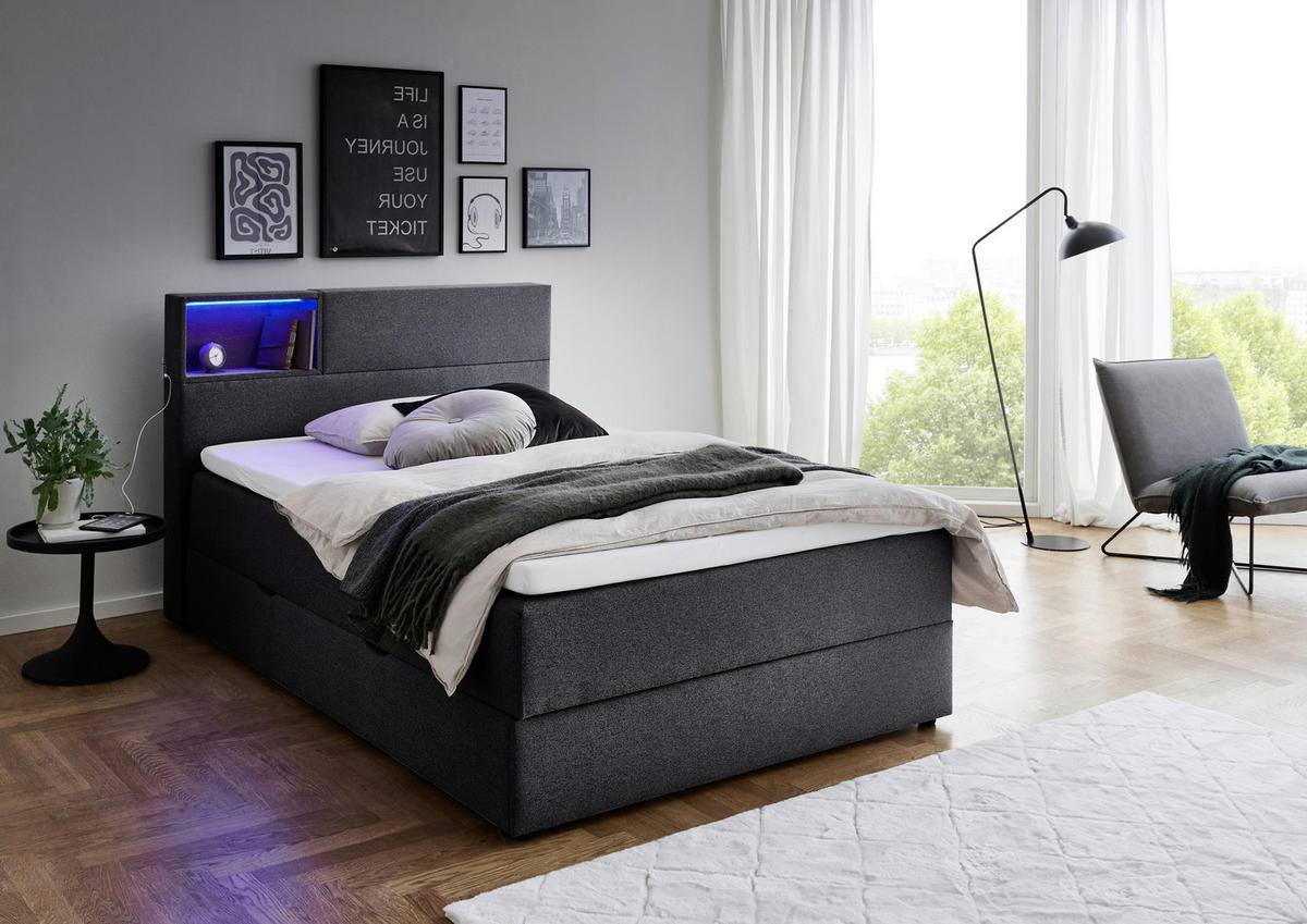 BOXSPRINGBETT 120/200 cm  in Anthrazit  - Anthrazit/Schwarz, Design, Holz/Textil (120/200cm) - Xora