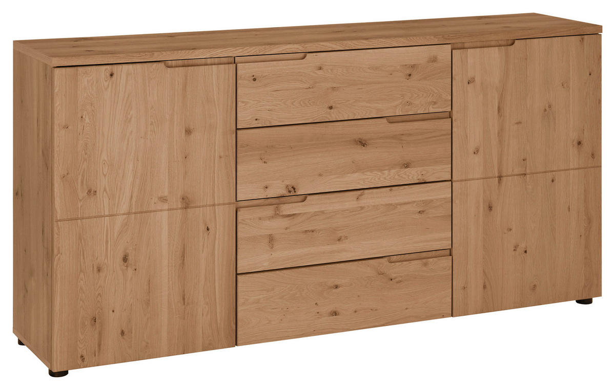 TÁLALÓSZEKRÉNY 165/80/40 cm  - tölgyfa színű/ezüstszínű, Design, műanyag/faalapú anyag (165/80/40cm) - Linea Natura