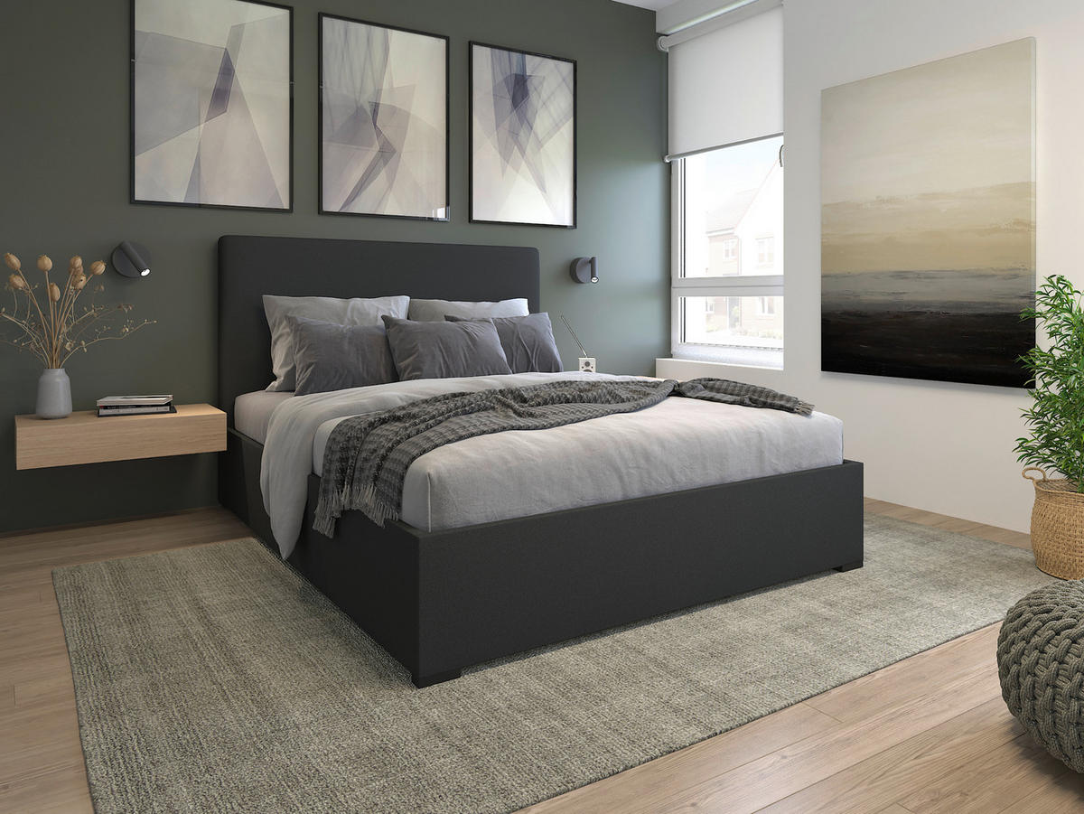 OBLAZINJENA POSTELJA   x  , leseni material antracit  - antracit, Moderno, leseni material (180/200cm) - Hespo