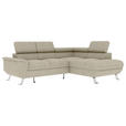 ECKSOFA Creme Struktur  - Silberfarben/Creme, KONVENTIONELL, Textil/Metall (268/207cm) - Carryhome