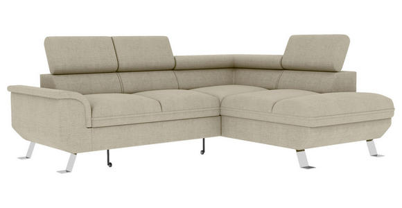 ECKSOFA Creme Struktur  - Silberfarben/Creme, KONVENTIONELL, Textil/Metall (268/207cm) - Carryhome