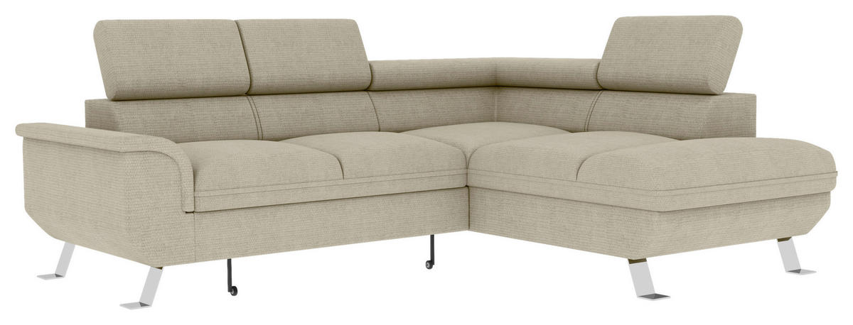 ECKSOFA in Struktur Creme  - Silberfarben/Creme, Konventionell, Textil/Metall (268/207cm) - MID.YOU