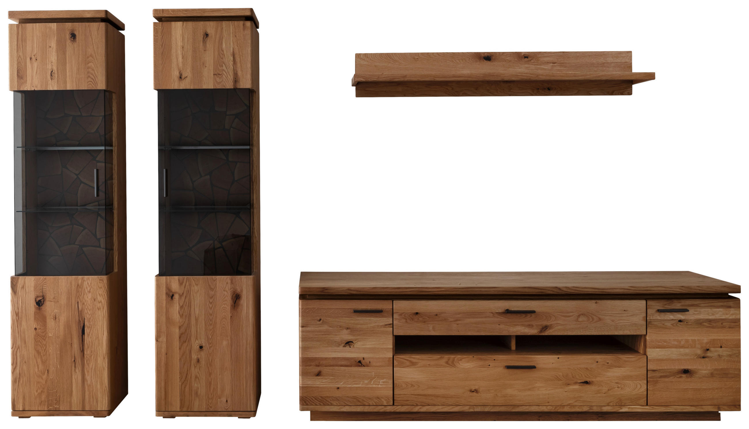 WOHNWAND 4-teilig Grau, Eichefarben 340/204/50 cm - Eichefarben/Anthrazit, Natur, Glas/Holz (340/204/50cm) - Linea Natura