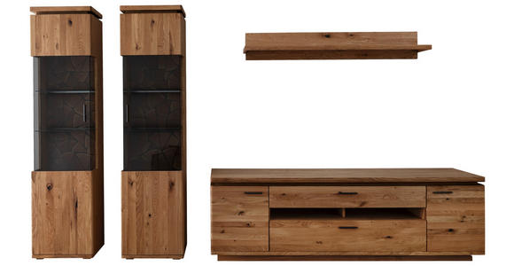 WOHNWAND 4-teilig  in Grau, Eichefarben  340/204/50 cm  - Eichefarben/Anthrazit, Natur, Glas/Holz (340/204/50cm) - Linea Natura