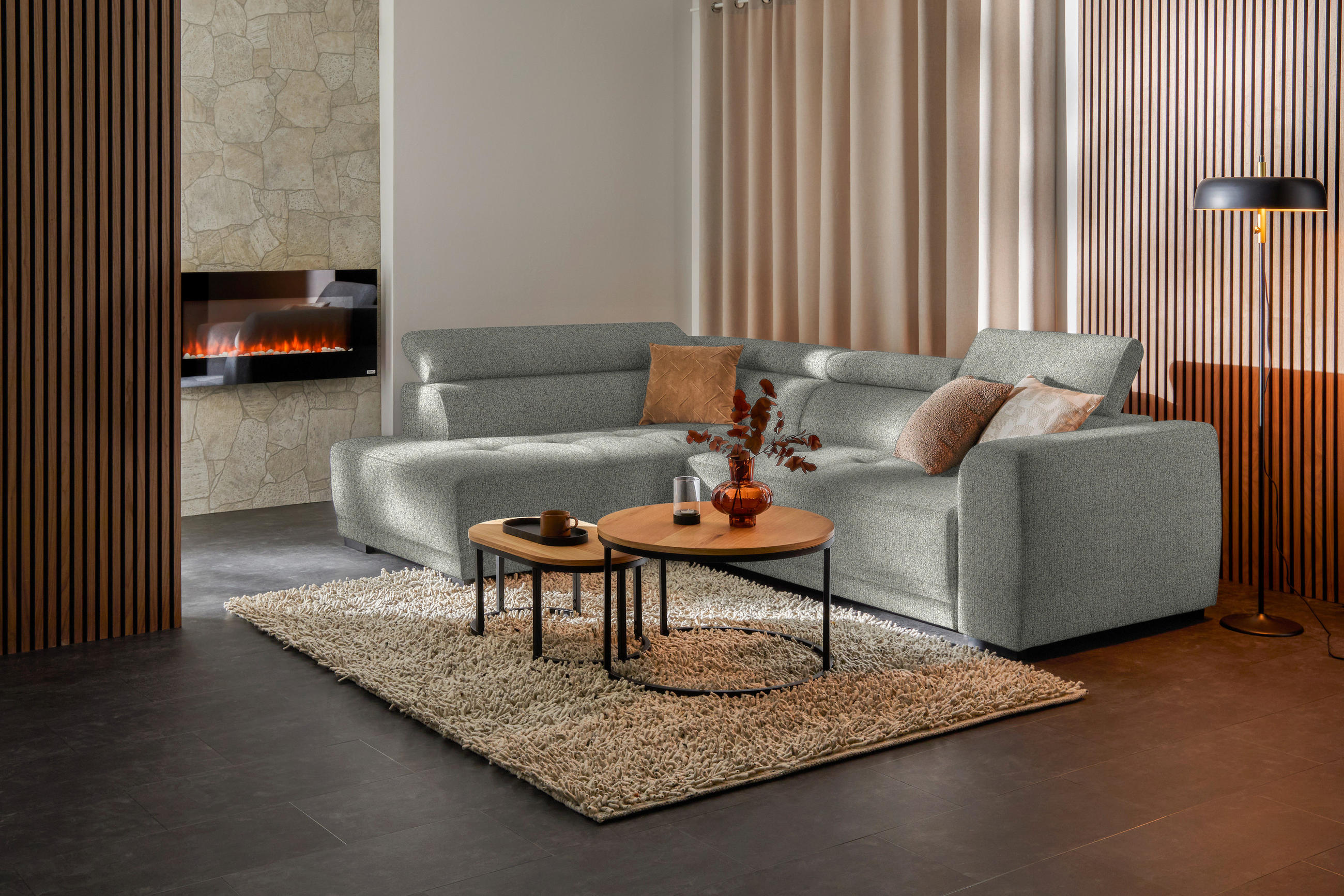 ECKSOFA in Struktur Greige  205/284 cm  - Greige/Schwarz, Design, Kunststoff/Textil (205/284cm) - Xora