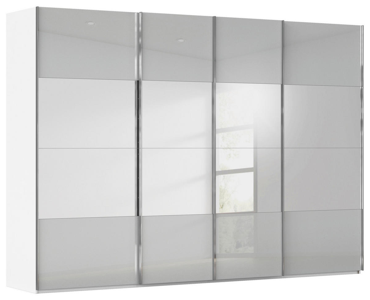 SCHWEBETÜRENSCHRANK 316/235/68 cm 4-türig Weiß, Seidengrau  - Chromfarben/Seidengrau, Design, Glas/Holzwerkstoff (316/235/68cm) - Novel