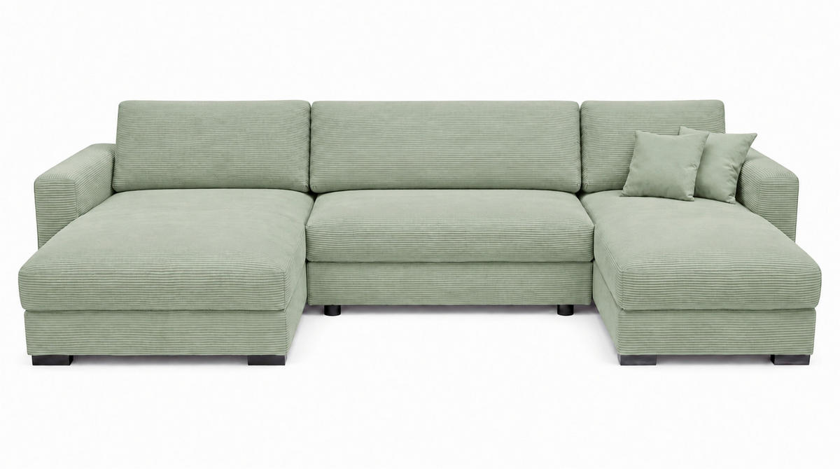 WOHNLANDSCHAFT  Cord Mintgrün  - Schwarz/Mintgrün, Basics, Holz/Holzwerkstoff (379/93/184cm) - MID.YOU