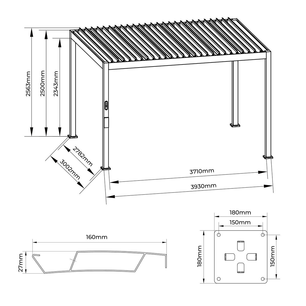 PERGOLA velikost: 393/250/300,2 cm - antracitová, Basics, kov (393/250/300,2cm) - Gardenson