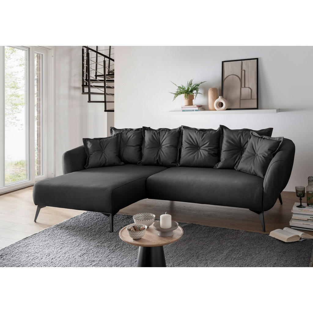 Thumbnail - Livetastic Ecksofa, Schwarz, Textil, 4-Sitzer, Füllung: Schaumstoff, L-Form, Ottomane links, 277x162 cm, Made in EU, Rüc...