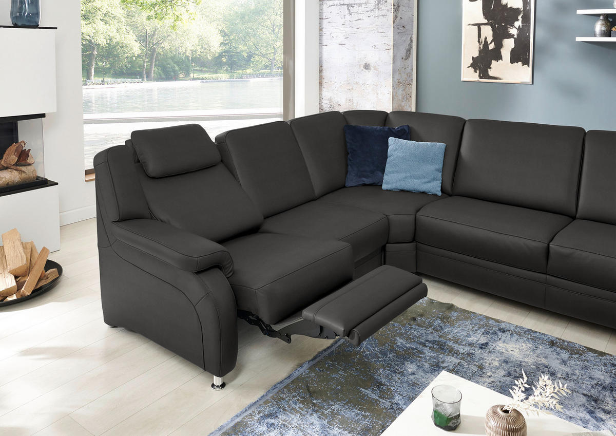 WOHNLANDSCHAFT Echtleder Dunkelgrau  - Dunkelgrau/Alufarben, Konventionell, Leder/Metall (239/329/165cm) - Beldomo Premium