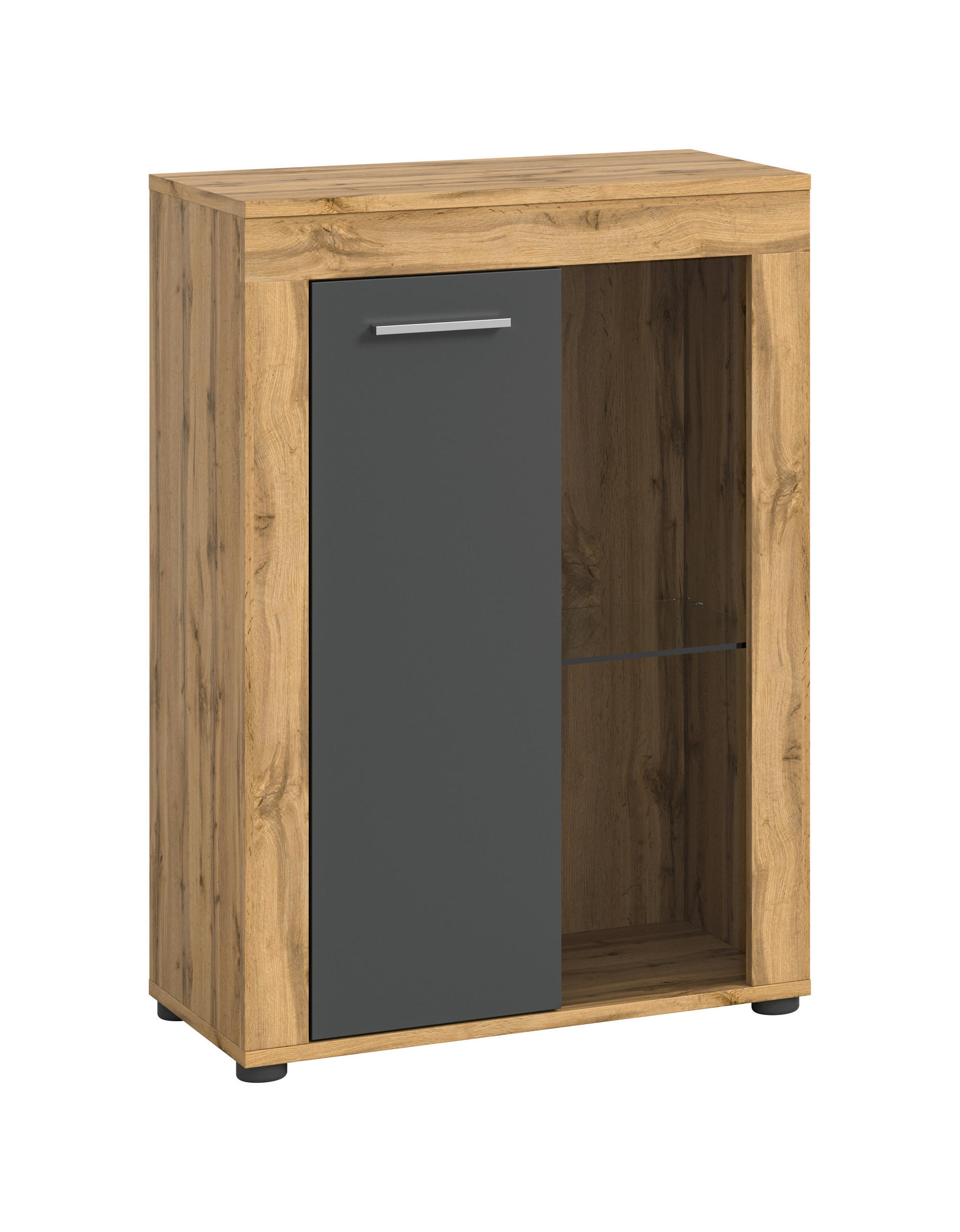VITRINE in Eiche Wotan  - Silberfarben/Eiche Wotan, Design, Glas/Holzwerkstoff (86/60/35cm) - MID.YOU