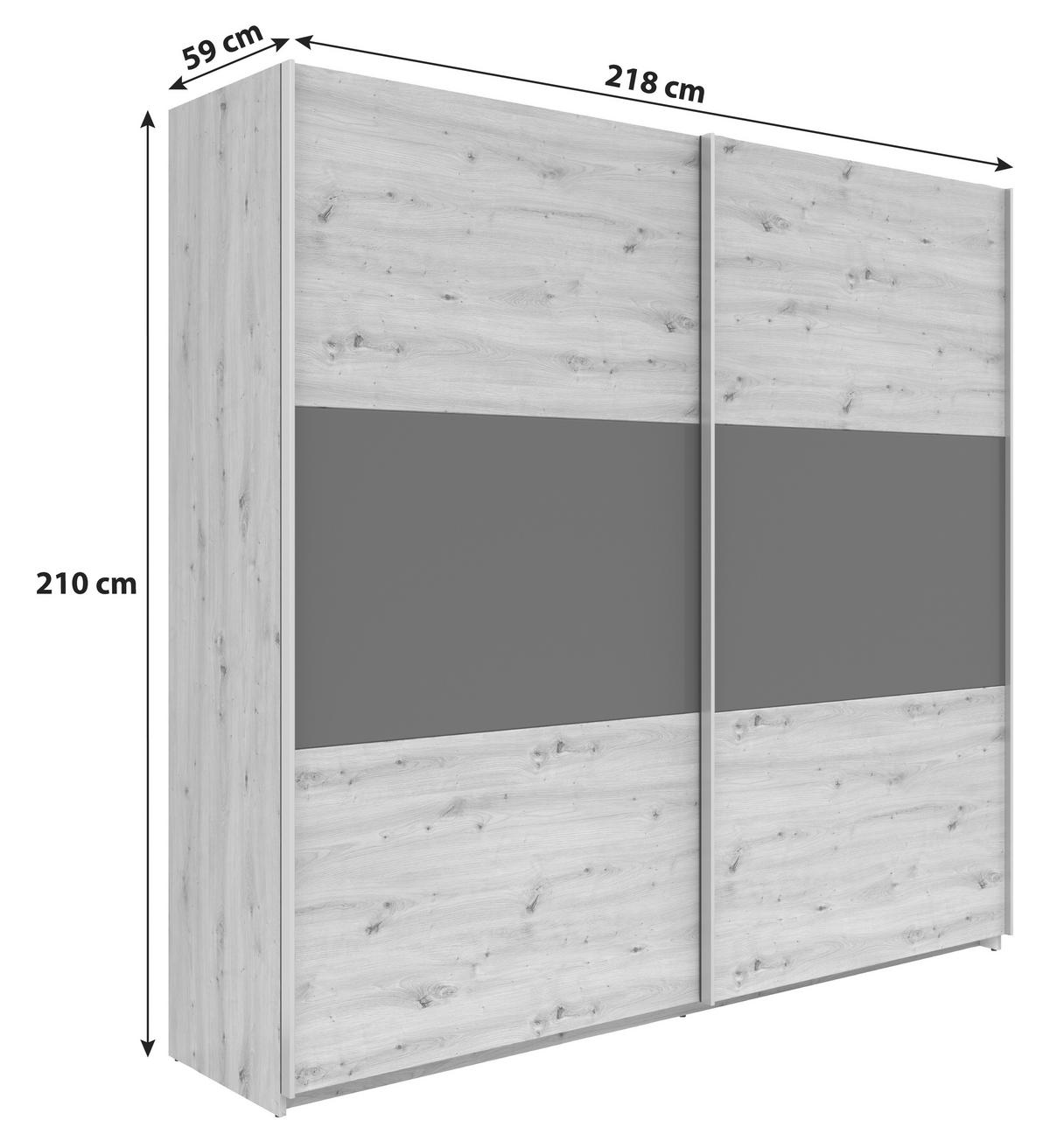 SCHWEBETÜRENSCHRANK 218/210/59 cm 2-türig Graphitfarben, Eiche Artisan  - Silberfarben/Graphitfarben, KONVENTIONELL, Holzwerkstoff/Metall (218/210/59cm)