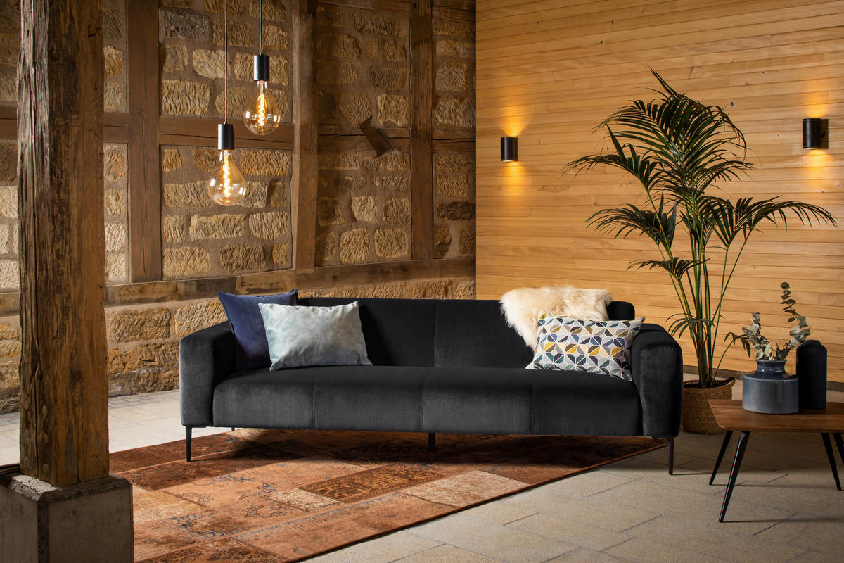 TŘÍMÍSTNÁ POHOVKA, textil, tmavě šedá - černá/tmavě šedá, Moderní, kov/textil (250/76/86cm) - W.Schillig