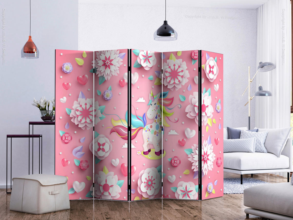 PARAVENT mit 5  Flügel - Pink/Multicolor, Basics, Holz/Textil (225/172/3cm) - artgeist
