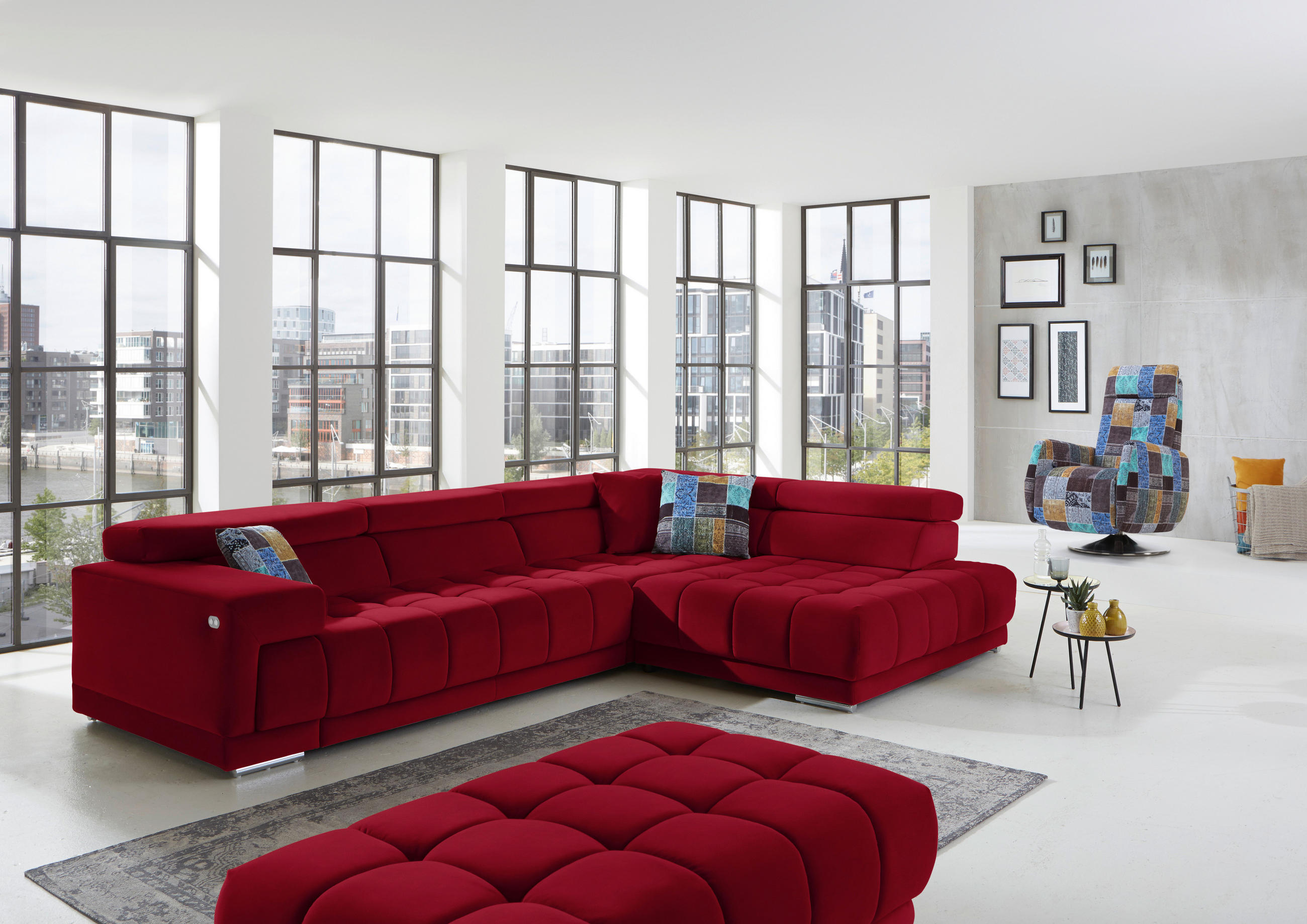 ECKSOFA in Mikrofaser Rot  326/222 cm  - Chromfarben/Rot, Design, Textil/Metall (326/222cm) - Beldomo Speed