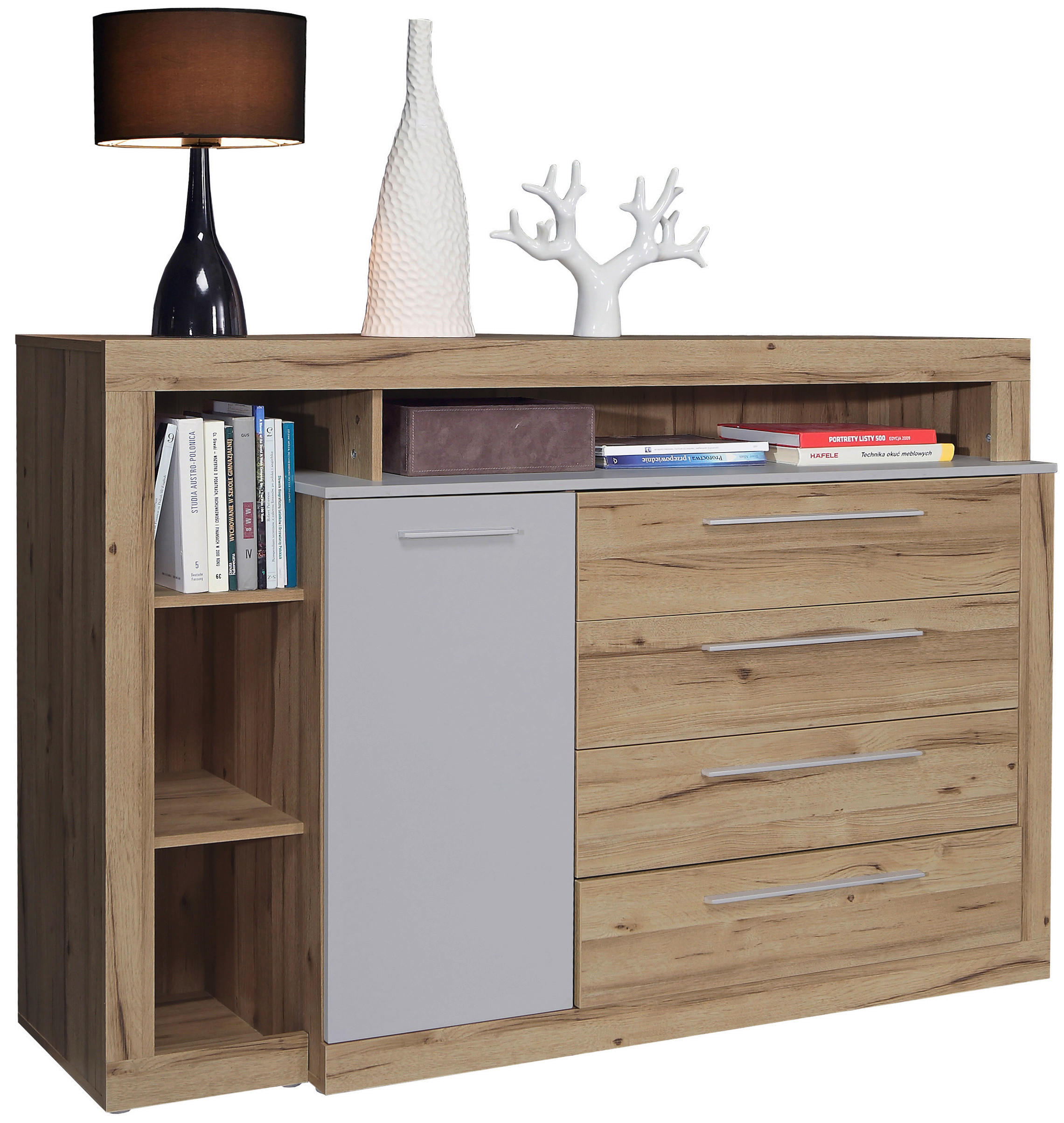 SIDEBOARD  161/107/43 cm 4 Schublade(n)  - Alufarben/Eiche Artisan, KONVENTIONELL, Holzwerkstoff/Kunststoff (161/107/43cm) - Ti'me