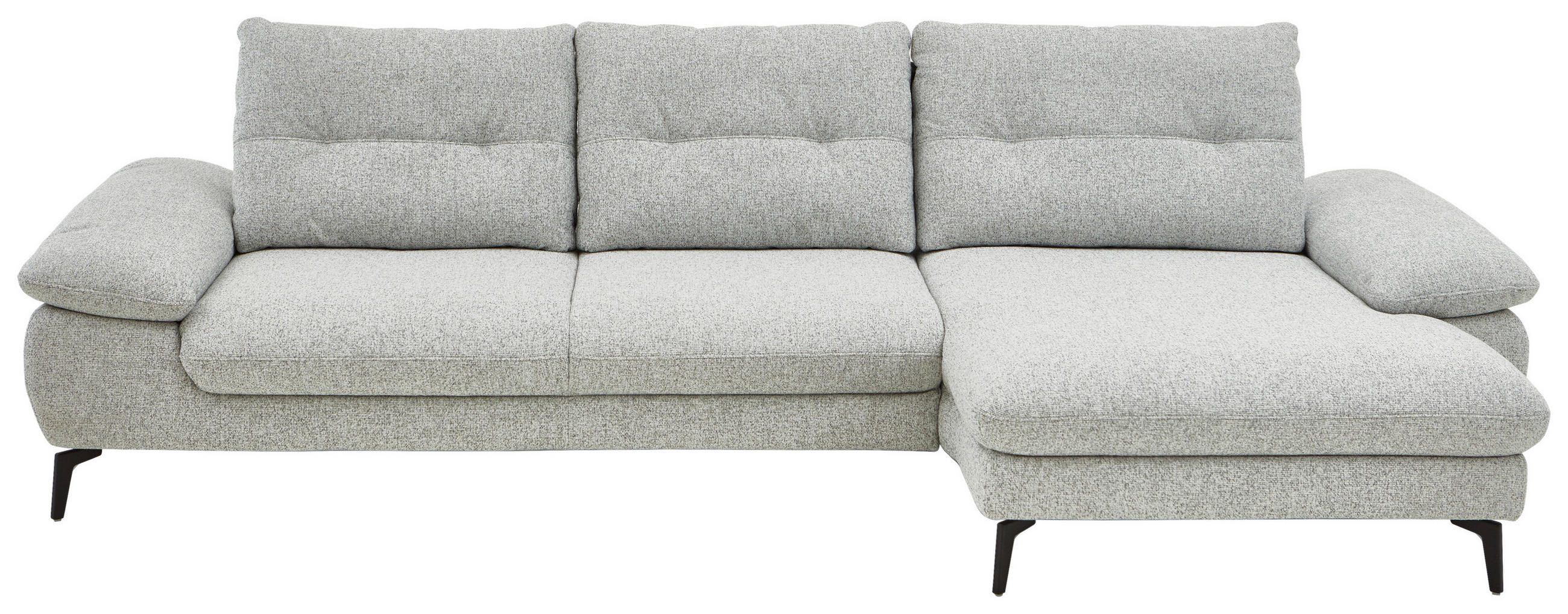 ECKSOFA Hellgrau Flachgewebe Rücken echt, Sitztiefenverstellung  - Hellgrau/Schwarz, Design, Textil/Metall (303/168cm) - Valdera