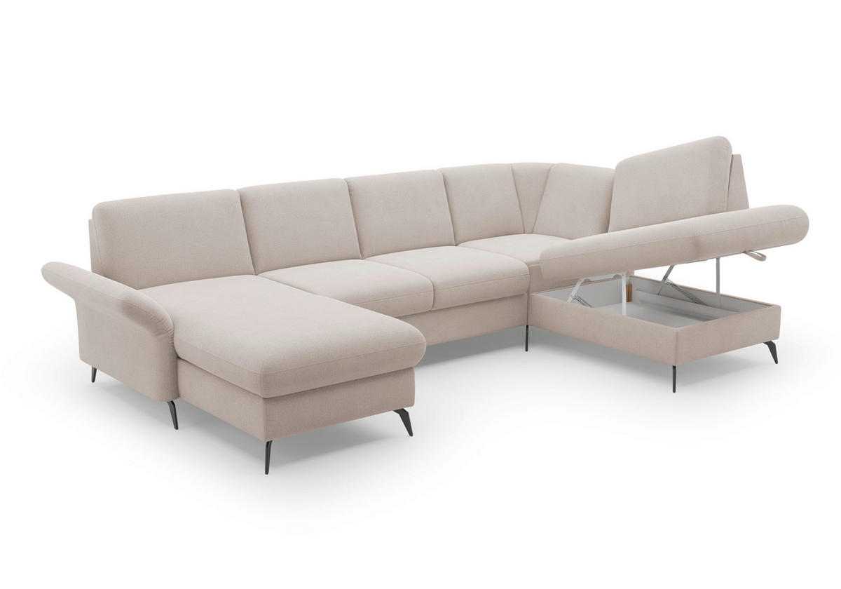 WOHNLANDSCHAFT Greige Flachgewebe  - Greige/Schwarz, KONVENTIONELL, Textil/Metall (164/314/195cm) - Sit & More
