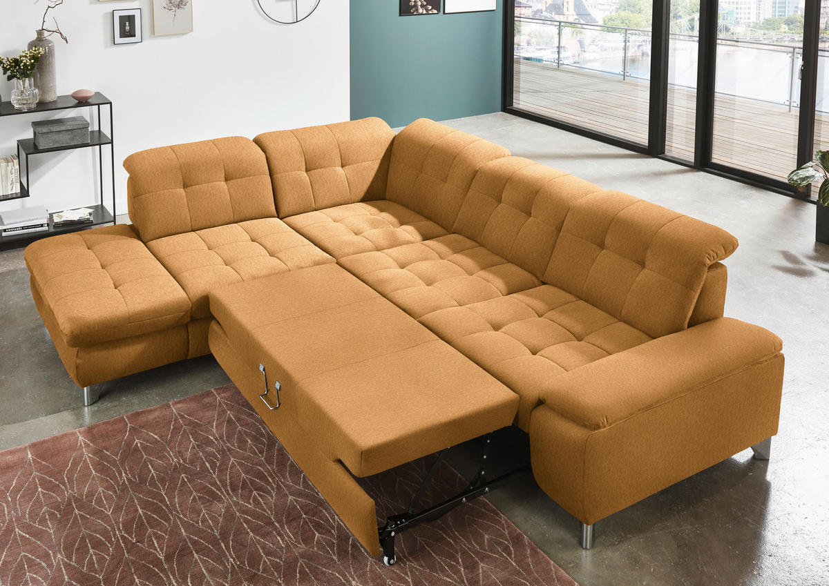 ECKSOFA in Chenille Currygelb  - Chromfarben/Currygelb, Design, Textil/Metall (260/310cm) - Beldomo Speed