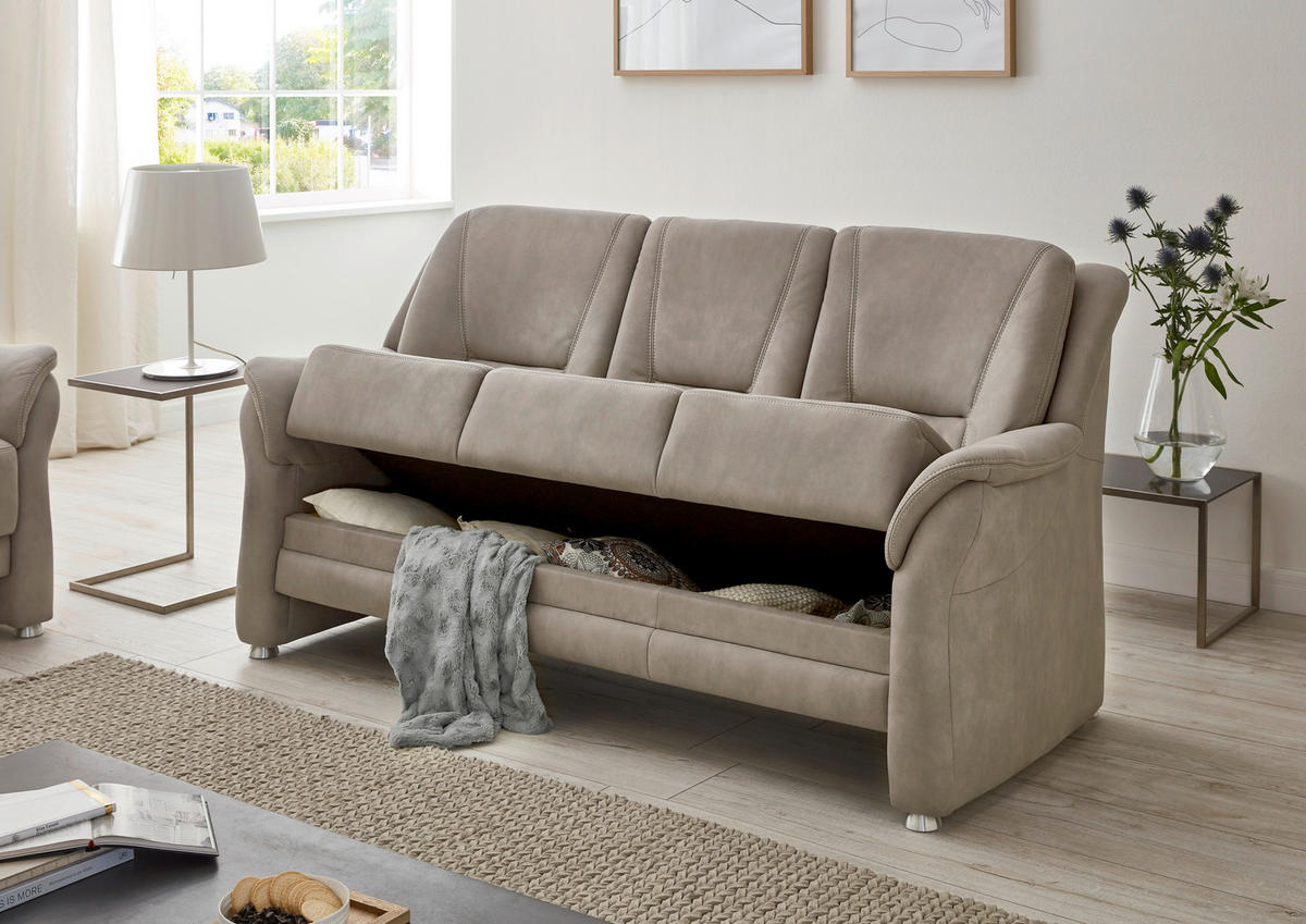 3-SITZER-SOFA in Mikrofaser Grau  - Beige/Alufarben, Konventionell, Textil/Metall (198/100/89cm) - Beldomo Comfort
