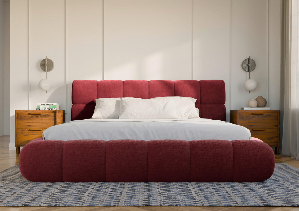 POLSTERBETT 180/200 cm,  in Rot, Lattenrost, Bettkasten,  - Rot/Schwarz, Design, Holz/Textil (180/200cm) - Chameo