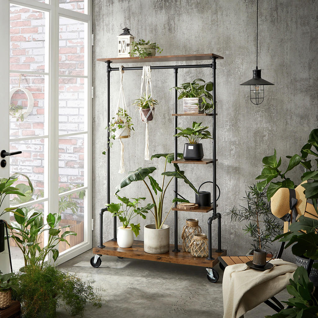 Thumbnail - Mid.you Kleiderwagen, Schwarz, Braun, Holzwerkstoff, Metall, 103.5x174.5x40 cm, Schuhablage, Garderobe, Garderobenstände...