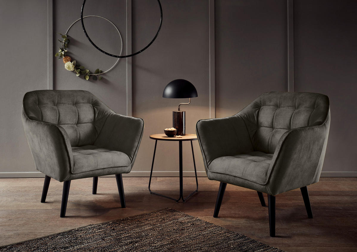 COCKTAILSESSEL Mikrovelours Anthrazit    - Anthrazit/Schwarz, MODERN, Holz/Textil (84/87/70cm) - MID.YOU