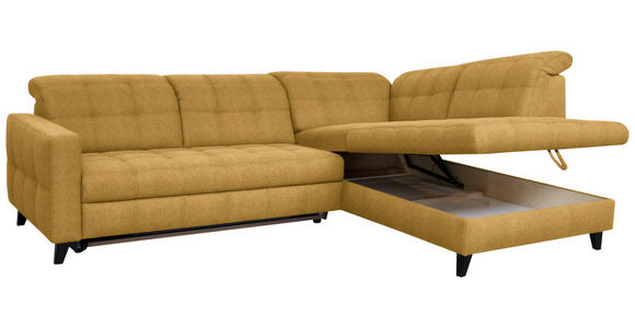 ECKSOFA in Webstoff Currygelb 297/216 cm - Currygelb/Schwarz, Design, Holz/Textil (297/216cm) - Xora