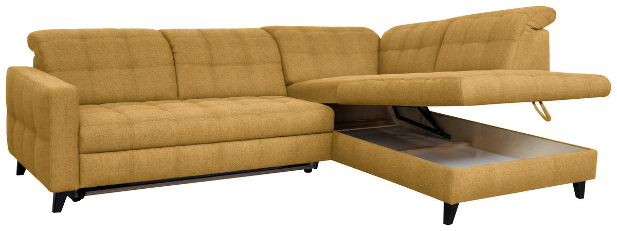 ECKSOFA in Webstoff Currygelb  - Currygelb/Schwarz, Design, Holz/Textil (297/216cm) - Xora