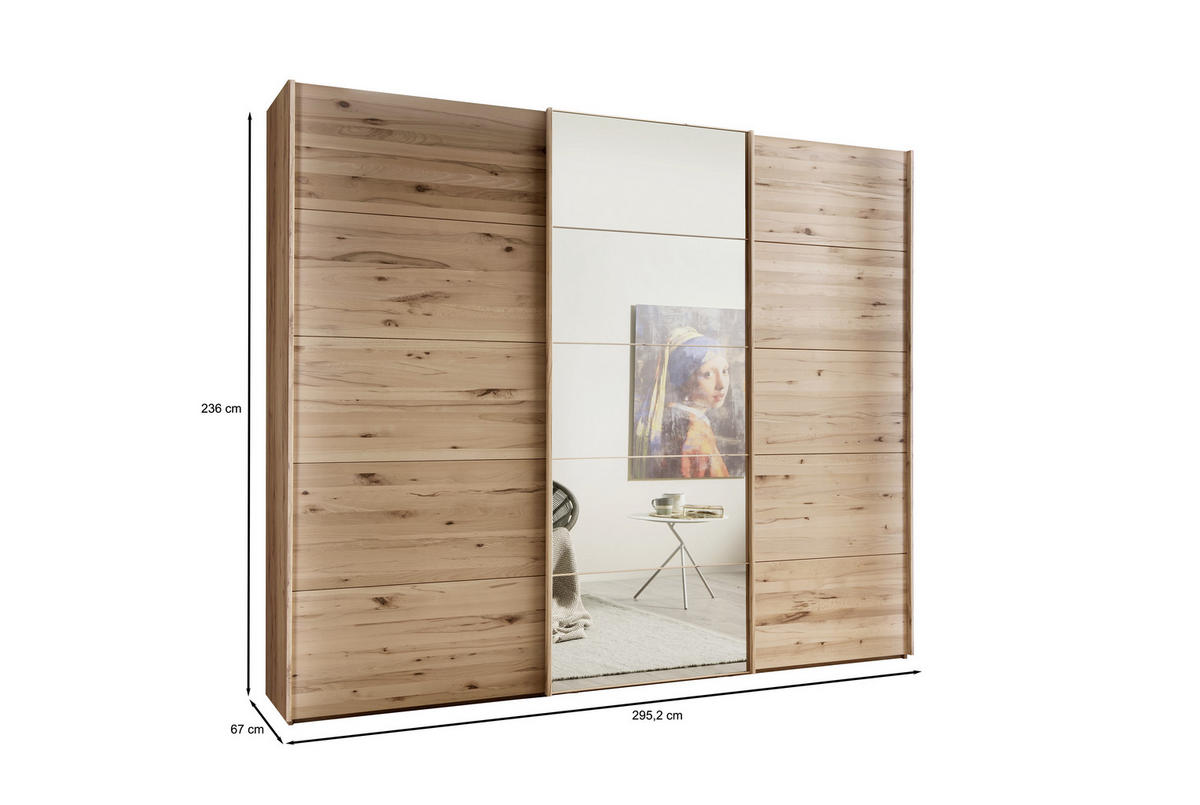 SCHWEBETÜRENSCHRANK 300/236/67 cm 3-türig Buchefarben  - Buchefarben, Natur, Glas/Holz (300/236/67cm) - Linea Natura