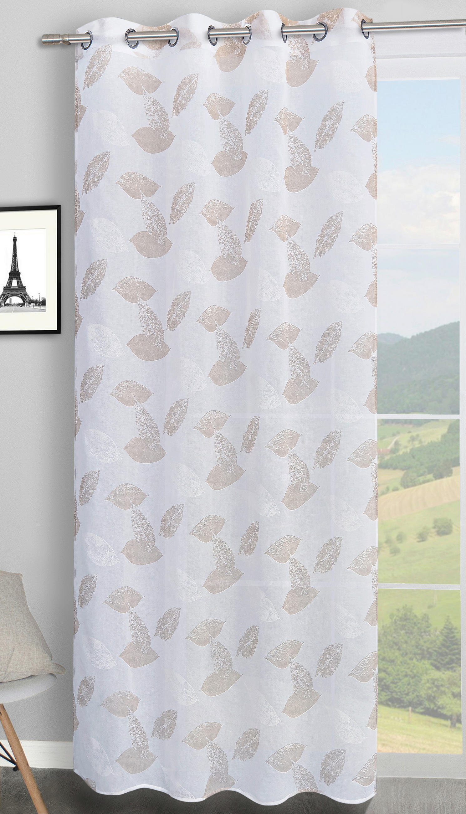 ÖSENSCHAL DIGITAL BEDRUCKT halbtransparent 140/245 cm   - Beige/Weiß, Natur, Textil (140/245cm)