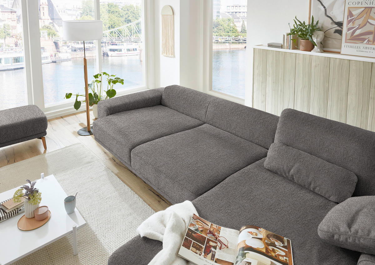 ECKSOFA in Flachgewebe Dunkelbraun  - Wildeiche/Dunkelbraun, Design, Holz/Textil (334/193cm) - Niels Andersson