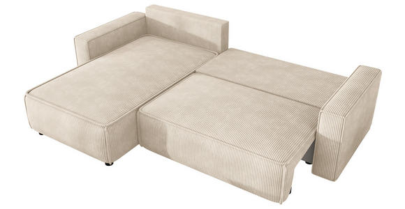 ECKSOFA Creme Cord Zierkissen, Rückenkissen, Bettkasten, Schlaffunktion, Rücken echt, Liegefläche im Originalstoff  - Creme/Schwarz, MODERN, Kunststoff/Textil (190/280cm) - Carryhome