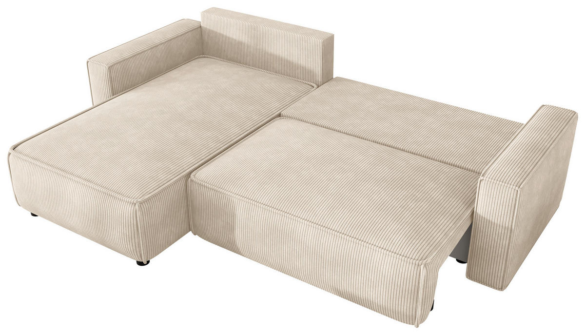 ECKSOFA Creme Cord Zierkissen, Rückenkissen, Bettkasten, Schlaffunktion, Rücken echt, Liegefläche im Originalstoff  - Creme/Schwarz, MODERN, Kunststoff/Textil (190/280cm) - Carryhome