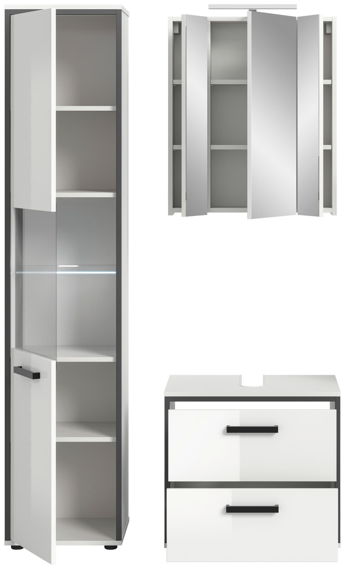 BADEZIMMER 4-teilig  in 100 cm  - Weiß Hochglanz/Schwarz, MODERN, Holzwerkstoff/Kunststoff (100cm) - MID.YOU