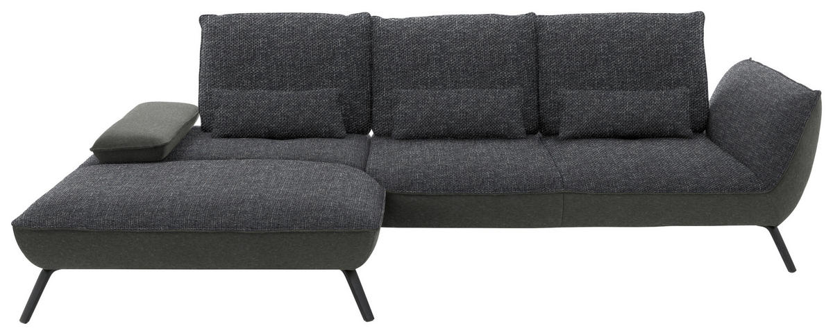 ECKSOFA  in Flachgewebe Anthrazit  191/301 cm  - Anthrazit/Schwarz, Design, Textil/Metall (191/301cm) - Moderano