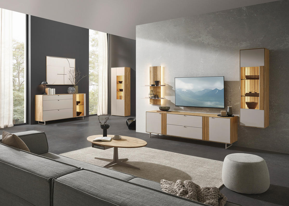 VITRINE  in massiv Wildeiche Kaschmir, Wildeiche - Kaschmir/Wildeiche, Design, Glas/Holz (76,9/205,5/37,1cm) - Dieter Knoll