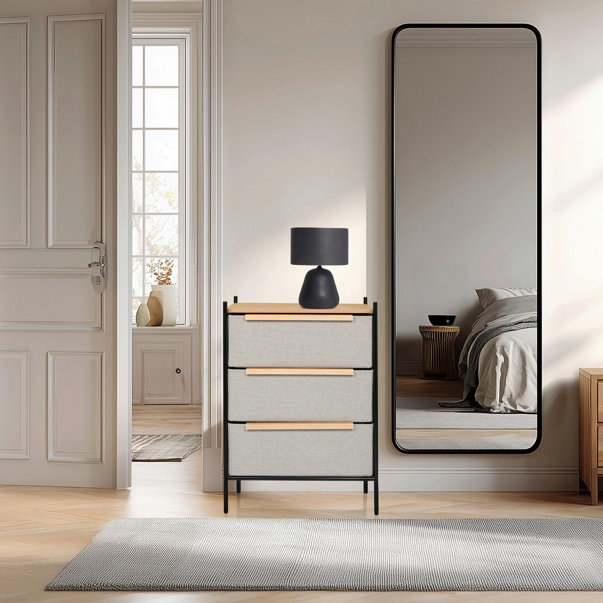 BYRÅ 58/79/39 cm  - ljusbrun/svart, Modern, metall/trämaterial (58/79/39cm) - MID.YOU