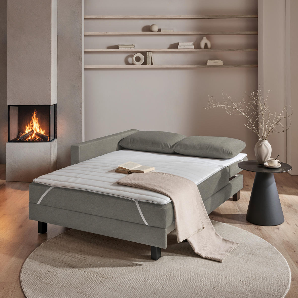 LIEGE  in Velours Hellgrau  - Eiche dunkel/Hellgrau, MODERN, Holz/Textil (137/72/155cm) - Joka