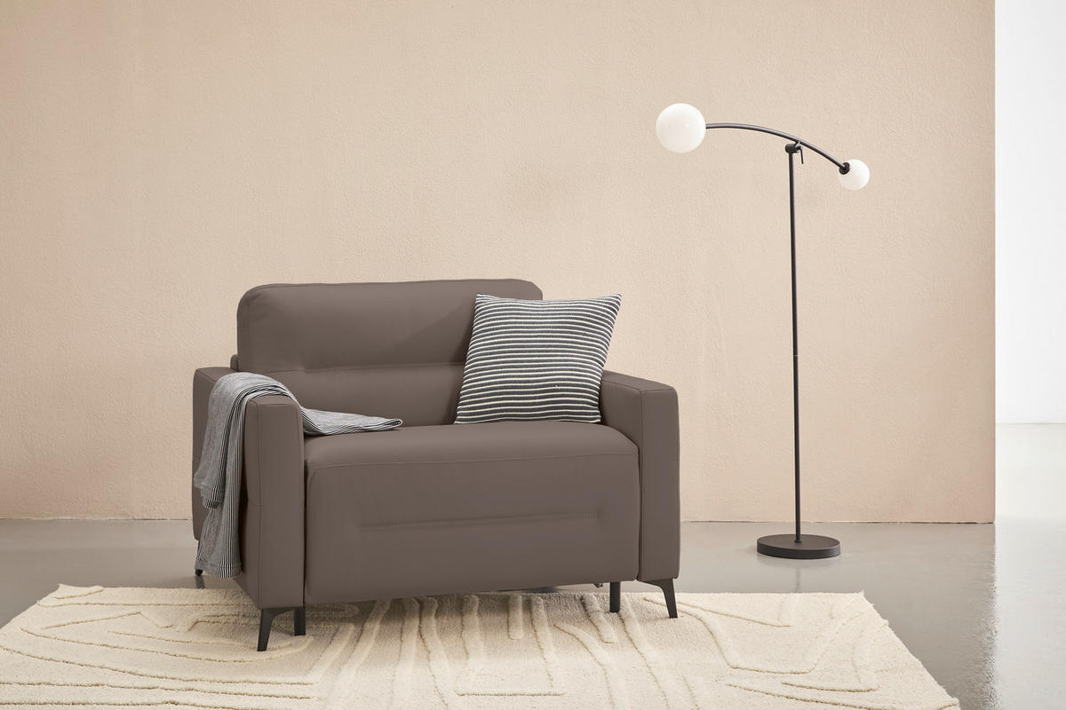 SCHLAFSESSEL Echtleder Schlammfarben    - Schlammfarben/Schwarz, Design, Leder/Metall (115/89/97cm) - Novel