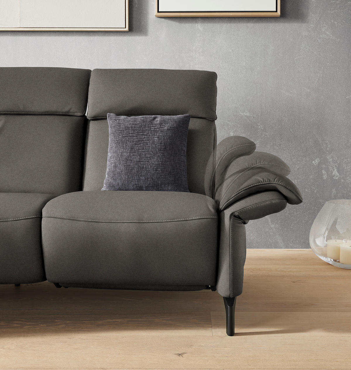 TRAPEZSOFA in Mikrofaser Schieferfarben  - Schieferfarben/Schwarz, Konventionell, Textil/Metall (221/103/95cm) - Dieter Knoll